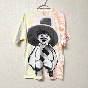 Vintage Graphic Double Sided Mexican Pedro Shirt One Size Cotton Blend AOP